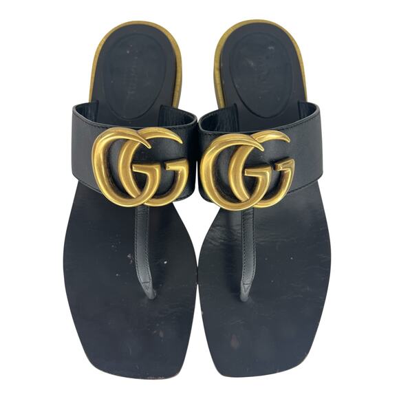 Gucci Marmont Logo Leather Thong Sandal in Black - Picture 6 of 16